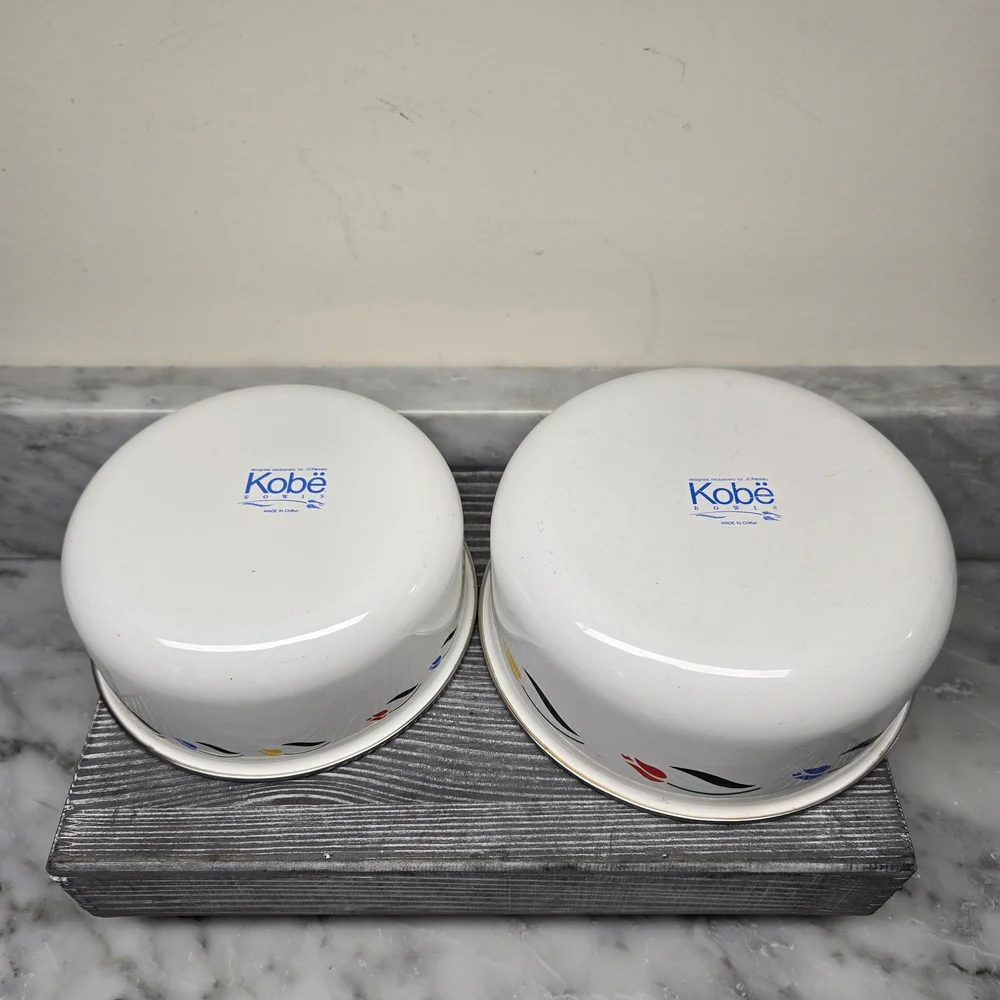 Vintage Kobe Enamelware Tulip Nesting Mixing Bowls, Cottagecore, Metal, Set of 2